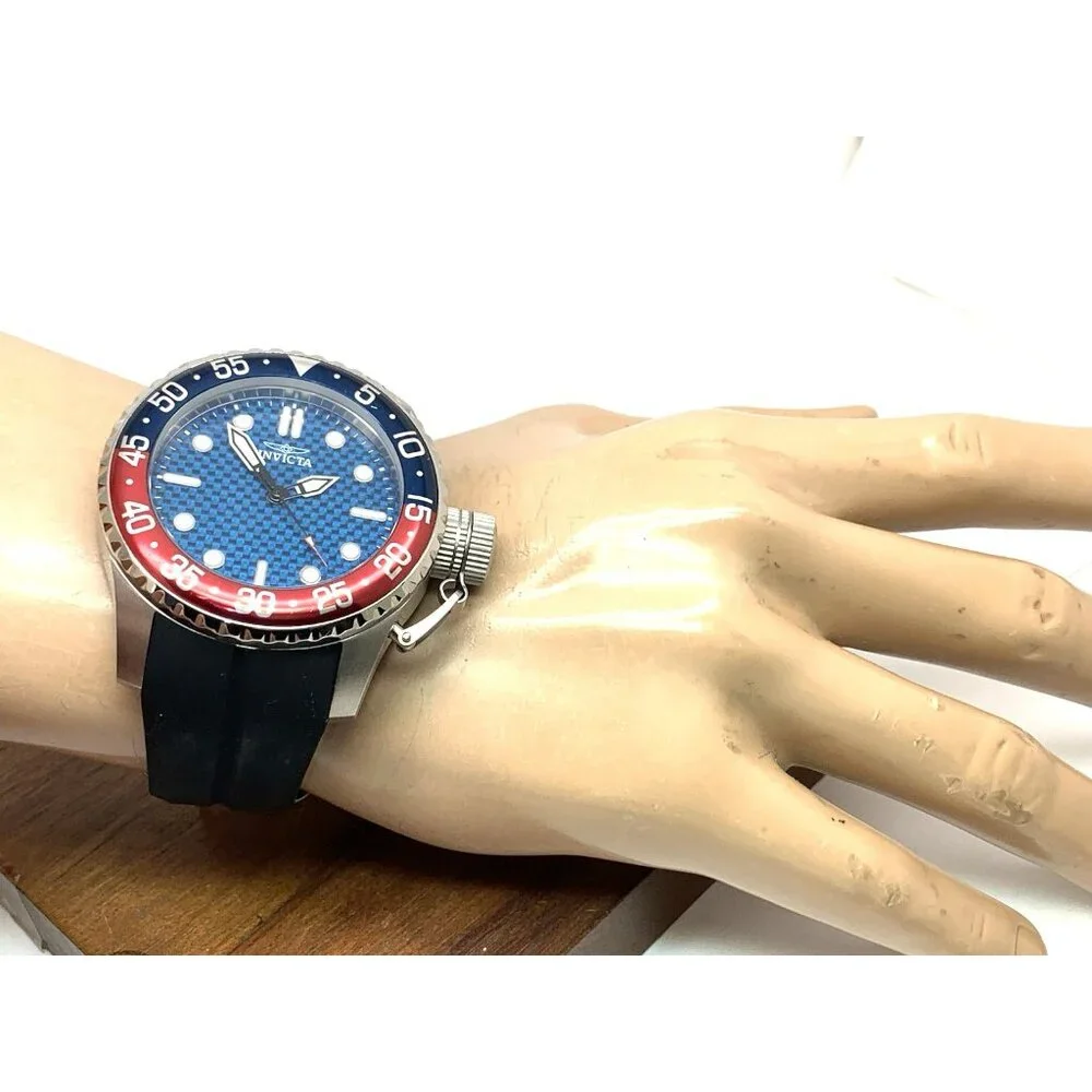 Invicta Mens Watch 35658 Pro Diver Quartz Blue Dial Pepsi Bezel Rubber Band 50mm